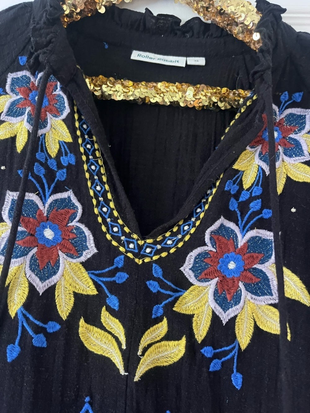 Roller Rabbit Fleur Nuuv Janni Embroidered Dress Tiered Cotton Boho Sz XS - Picture 5 of 9